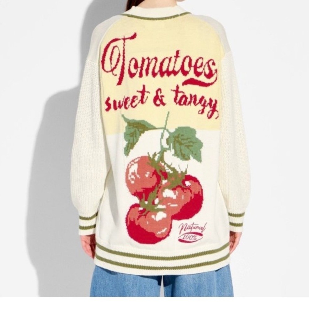 33 Degrees Women Tomato Sweet & Tangy Graphic Oversized Knit Cardigan Cream M - Picture 7 of 7